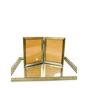 Vintage MCM Gold Tone Ornate Metal Tabletop Double Pictures Frame